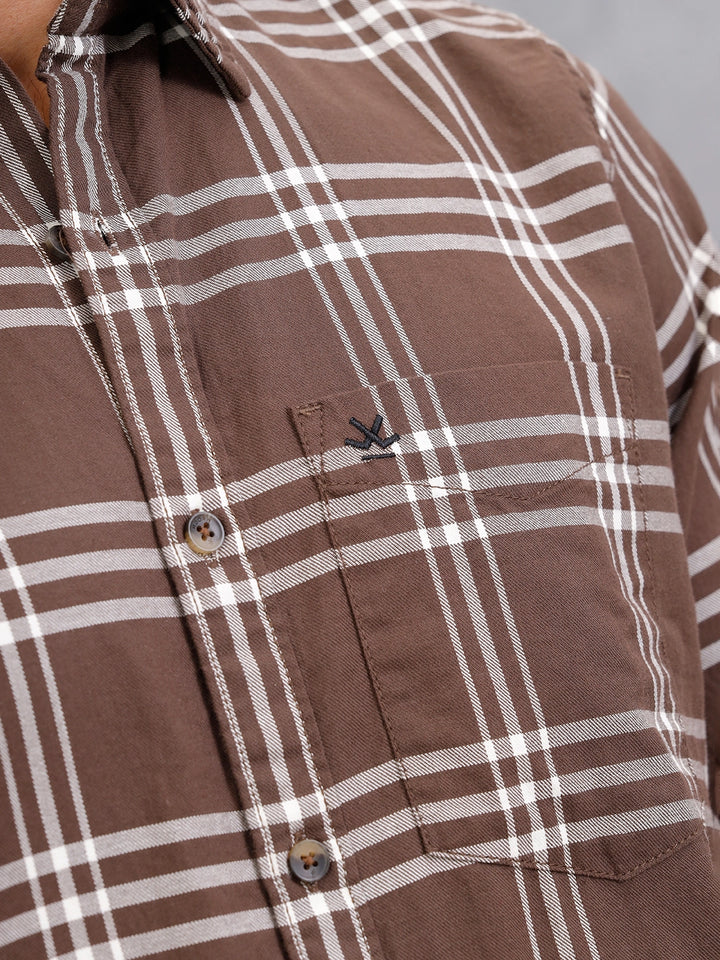 Slim Fit Cotton Twill Checks I Dk. Brown