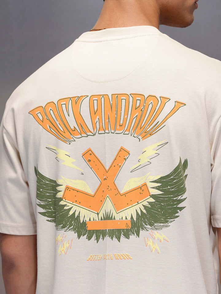 Casual Back Printed Oversized T-Shirt  | Beige