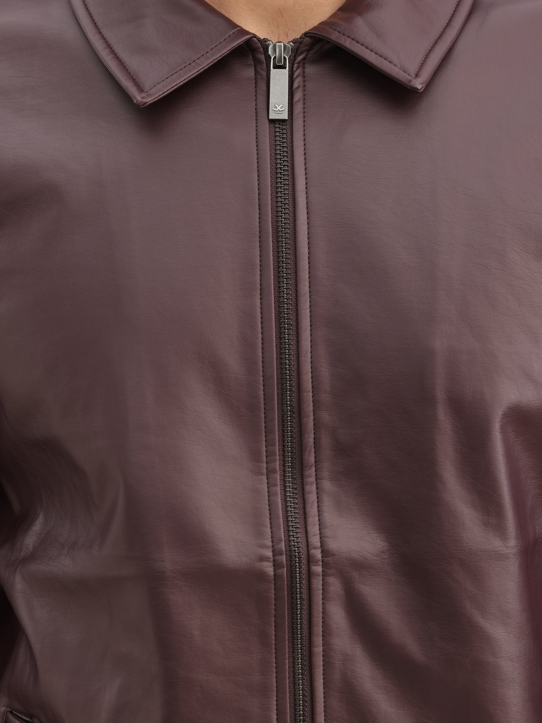 Solid Regular Fit Zipper Jacket | Wine
