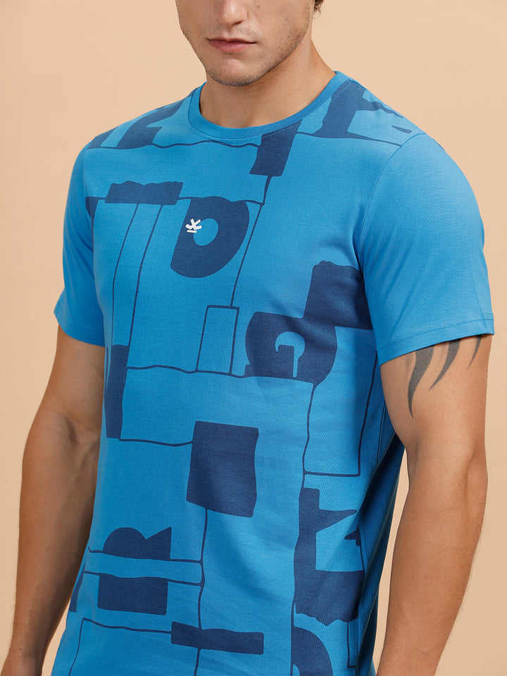 Typography Print Slim Fit T-Shirt | Blue