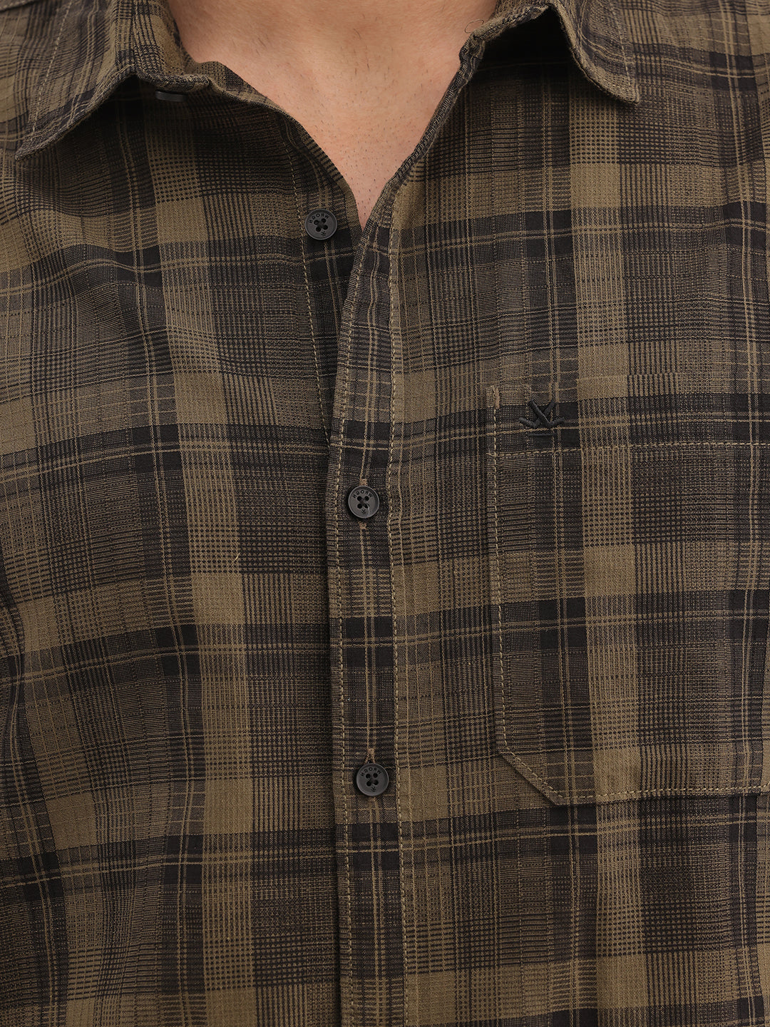 Slim Fit Checkered Full Sleeve Shirt | Olive