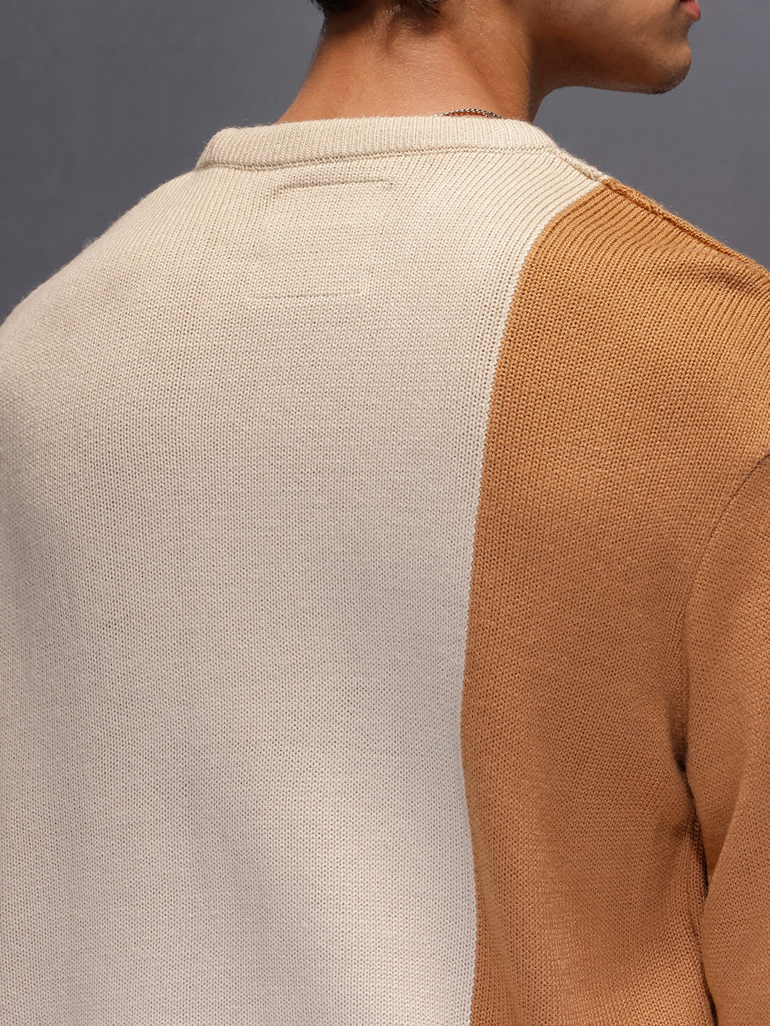 Men's Slim Fit Cable Knit Colorblocked Sweater  |  White
