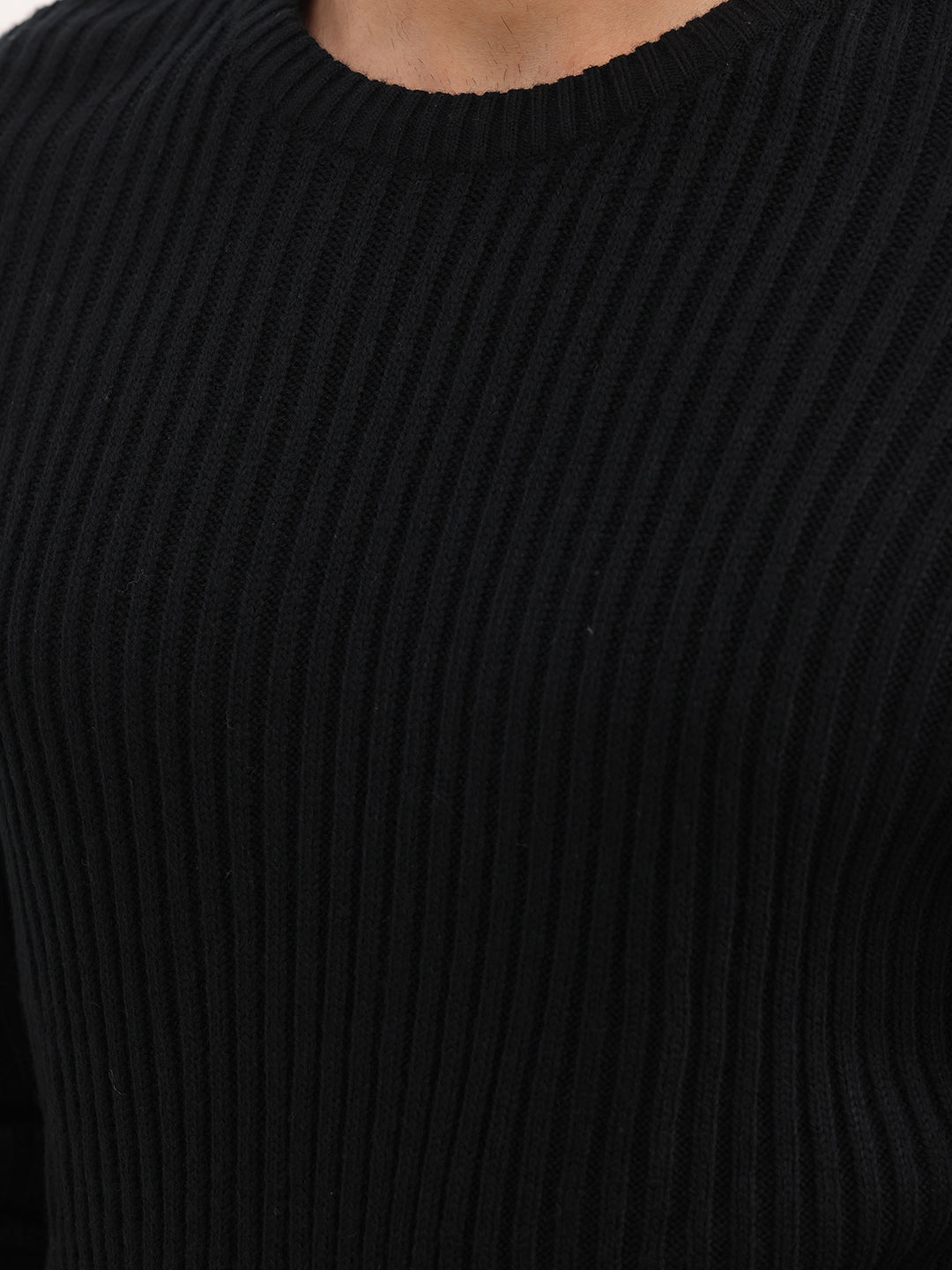 Textured Comfort Fit Knitted Sweater | Black