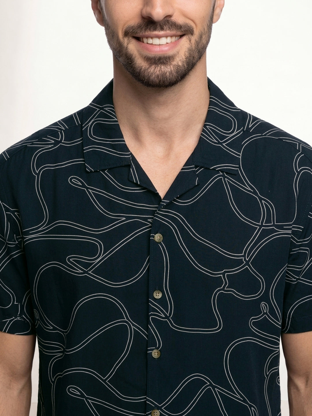Comfort Fit AOP Half Sleeve Shirt | Navy Blue