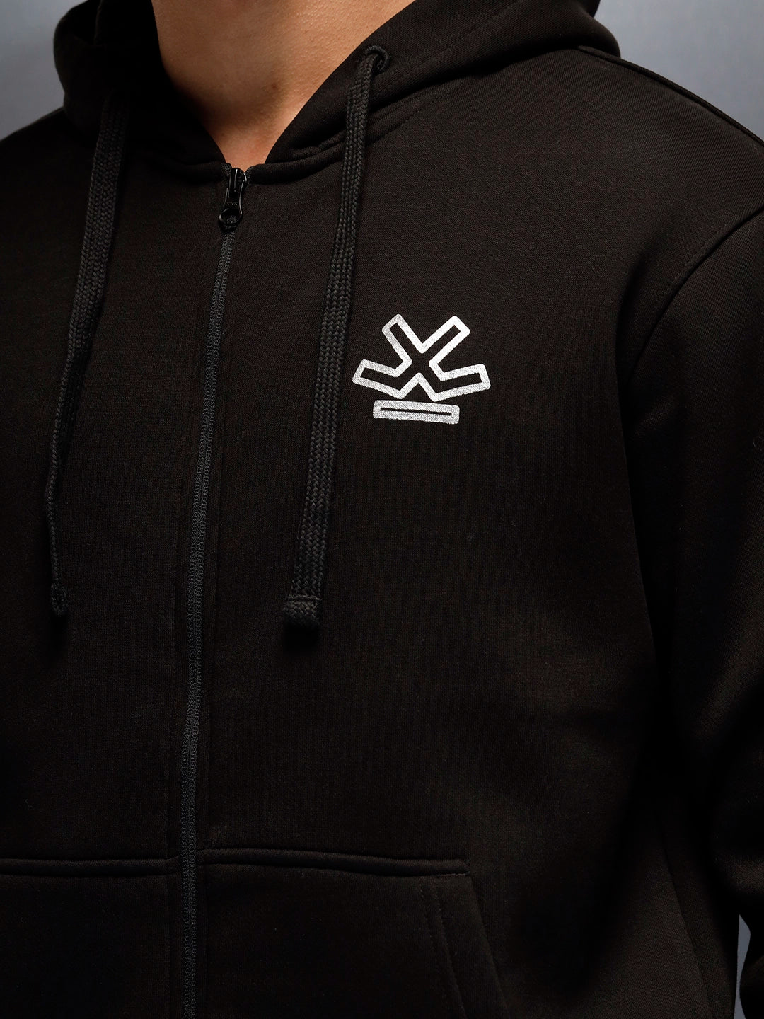 men's casual front zip up hooded sweatshirt | Black