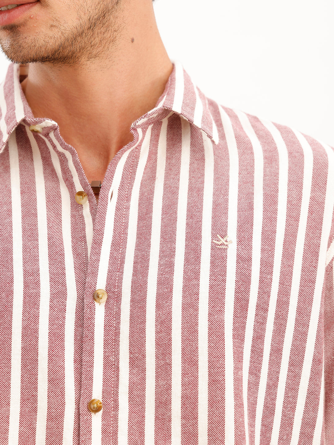 Classic Slim Fit Twill Striped Shirt | Wine