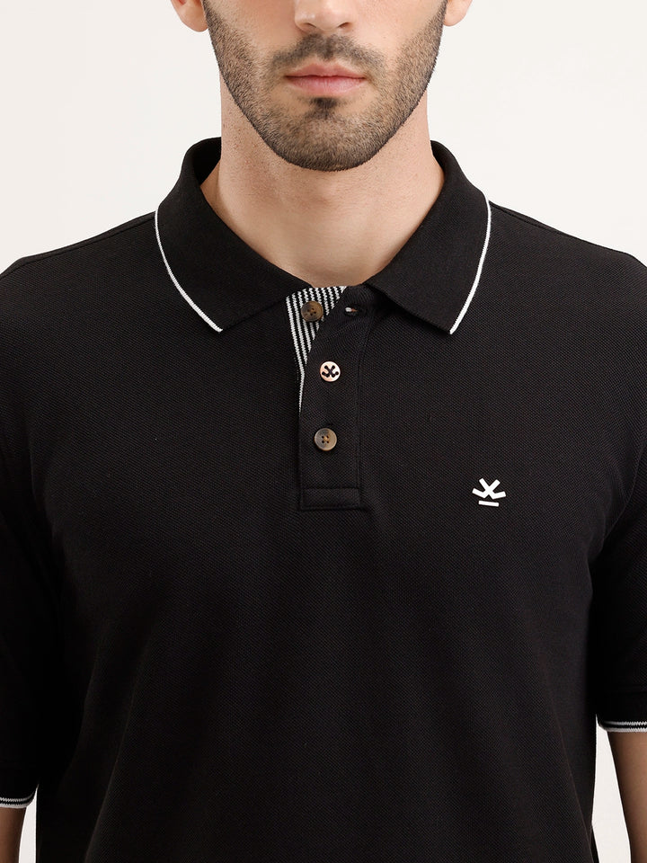 Tipping Collar Slim Fit Polo T-Shirt | Black