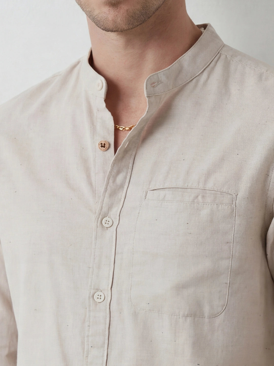 Classic Solid Mandrin Collar Shirt | Grey