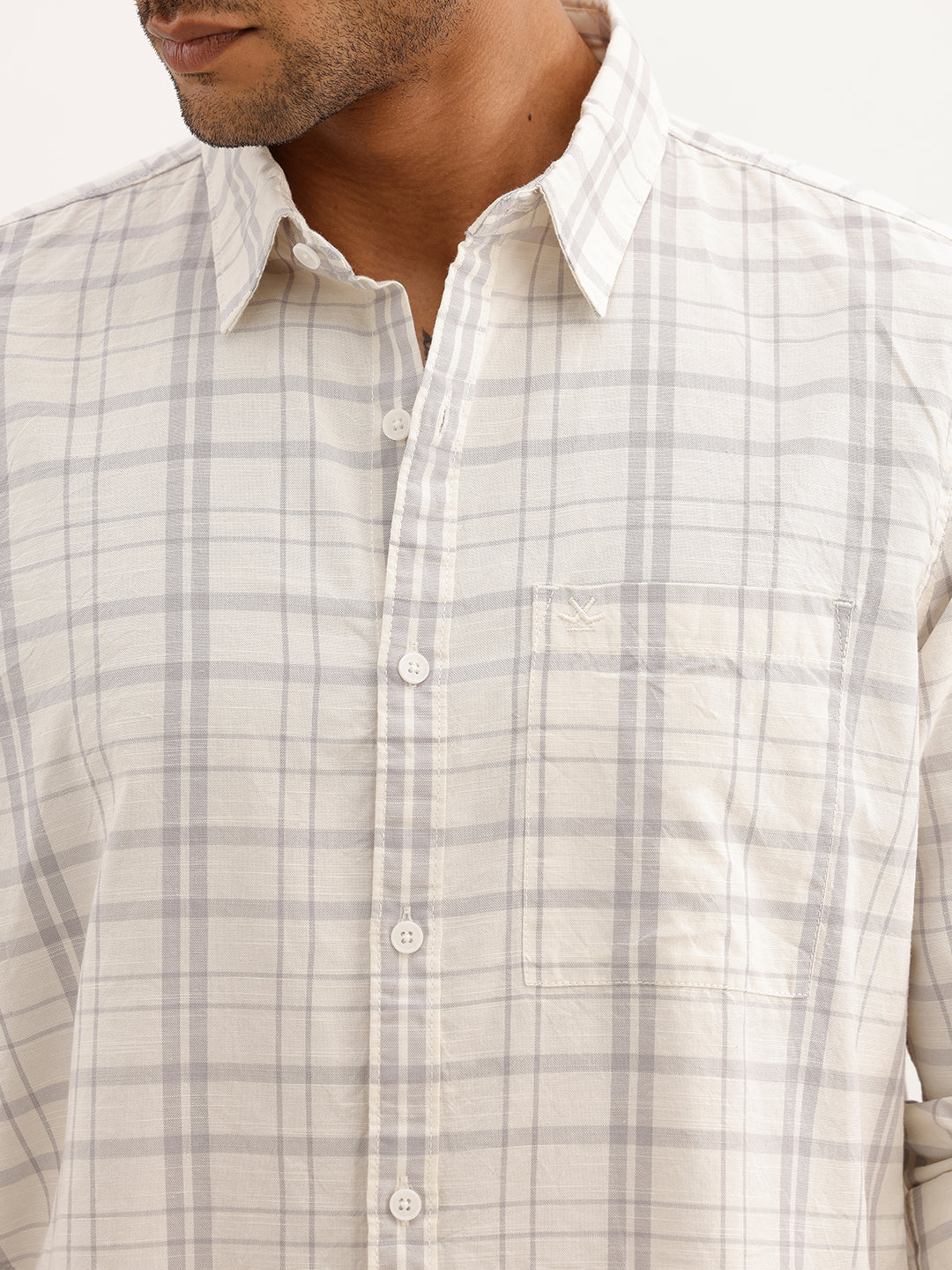 Slim Fit Checkered Full Sleeve Shirt | Off White