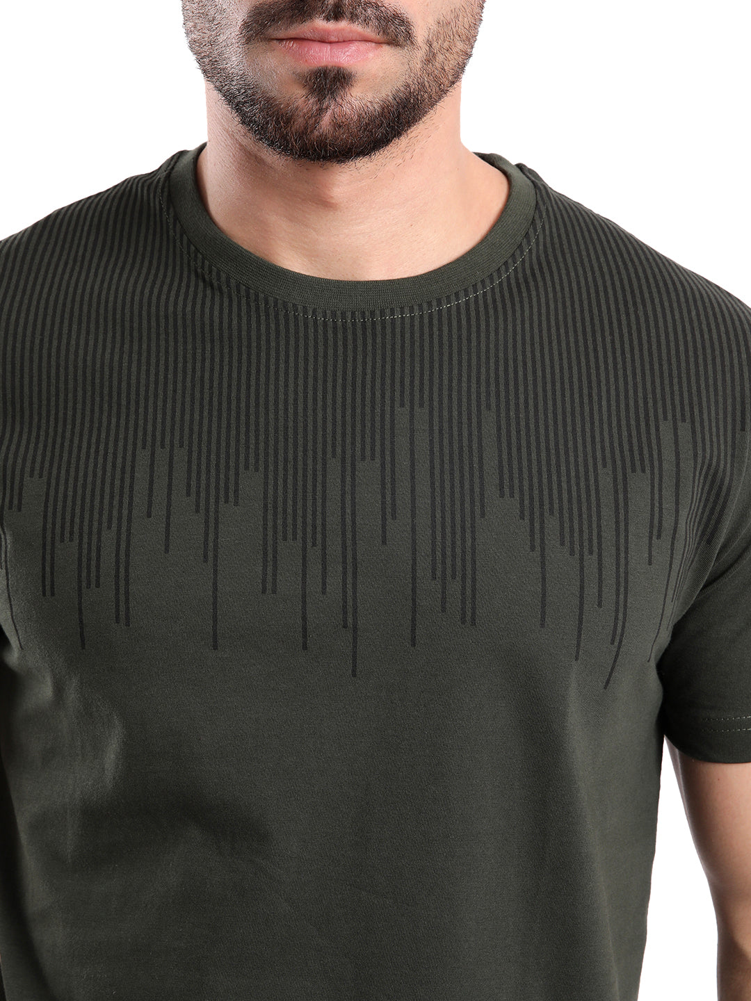 Classic Dark Green Chest Printed T-Shirt