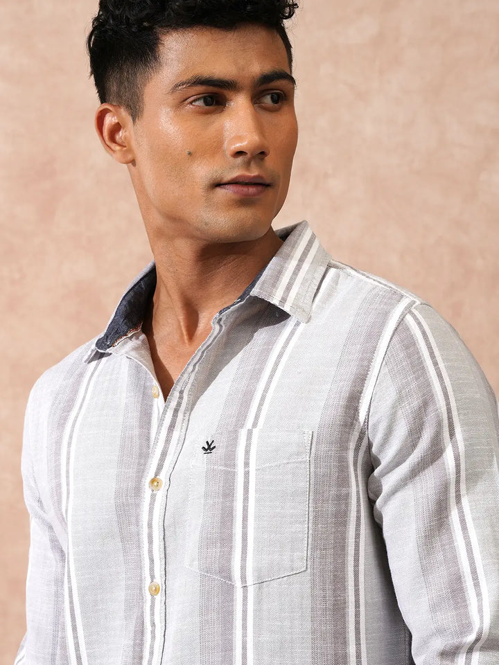Casual Striped Herringbone Shirt | Grey