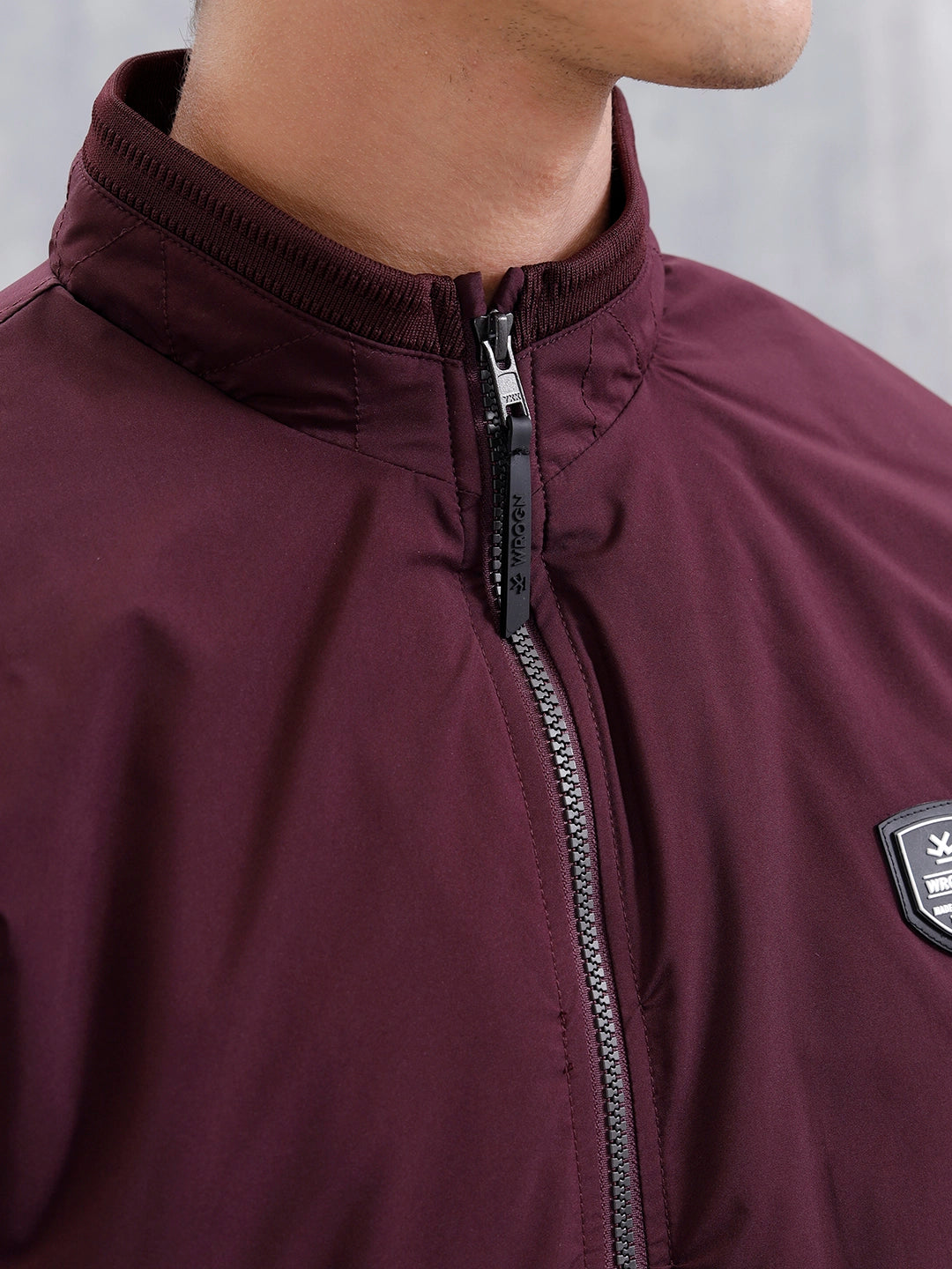 Men's Solid Casual Bomber Jacket  | Maroon
