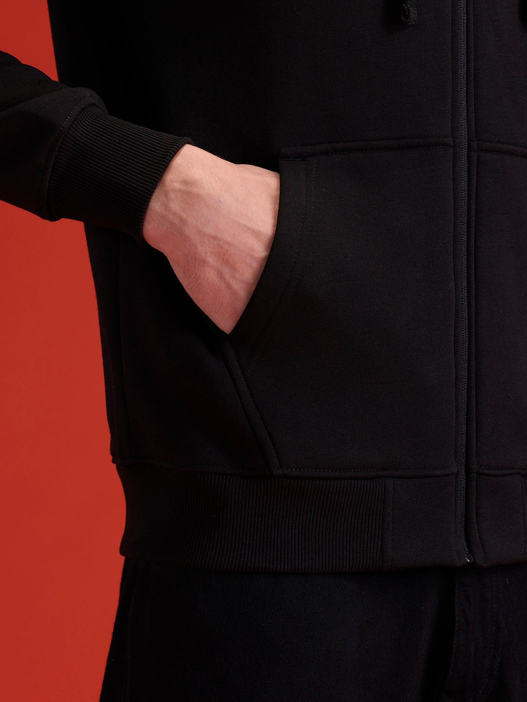 Men's Solid Zip-Up Hoodie Sweatshirt  | Black
