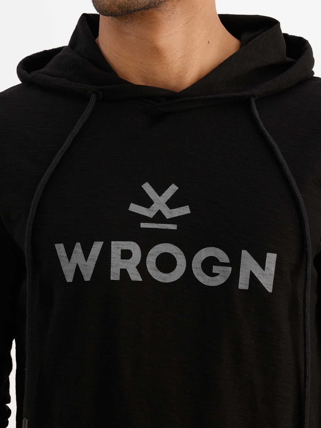 Classic Slim Fit Placement Printed Hooded Sweatshirt | Black