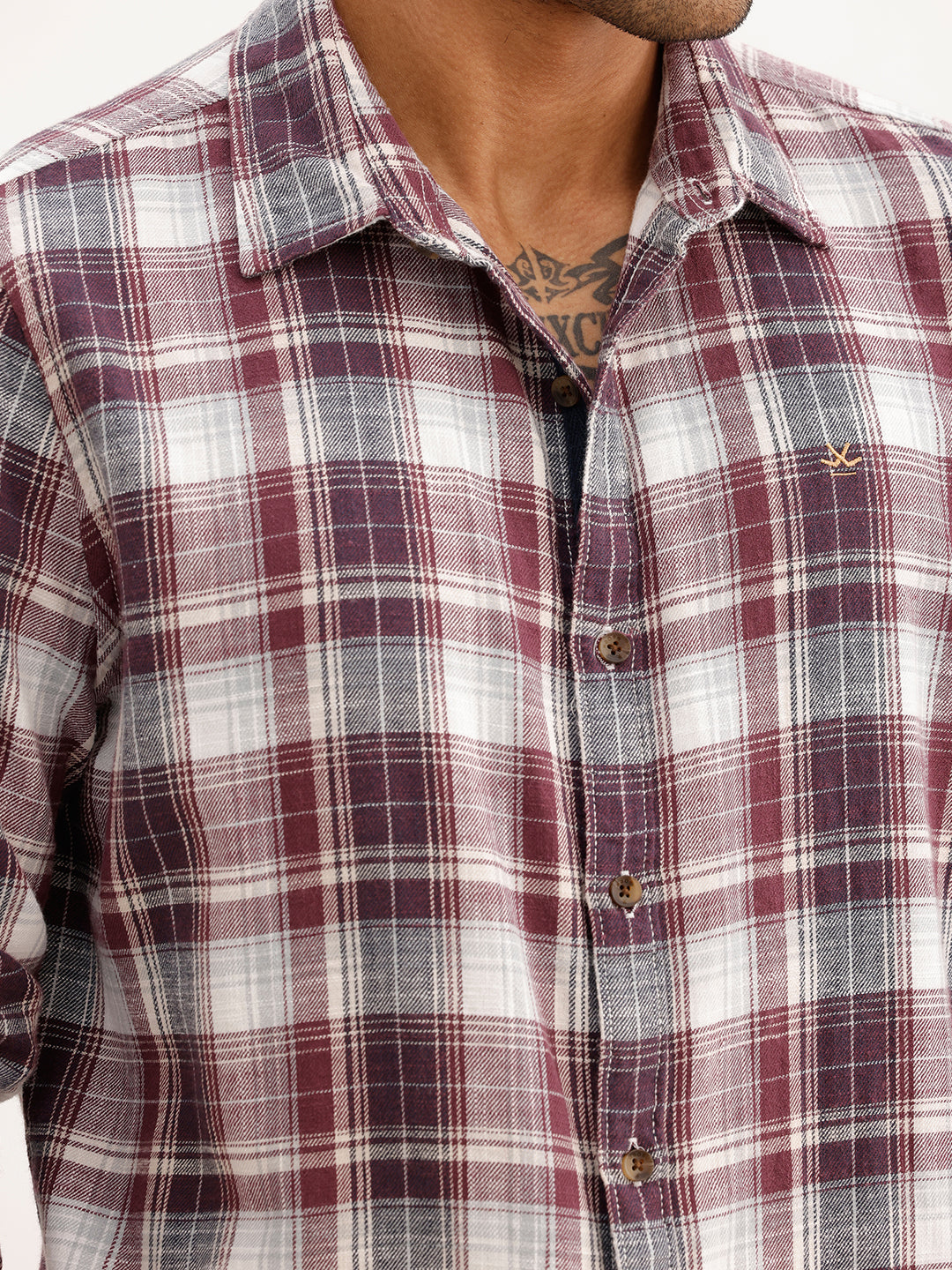 Slim Fit Checkered Full Sleeve Shirt | Maroon