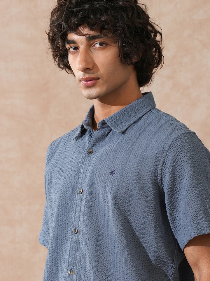 Textured Short Sleeve Shirt | Blue