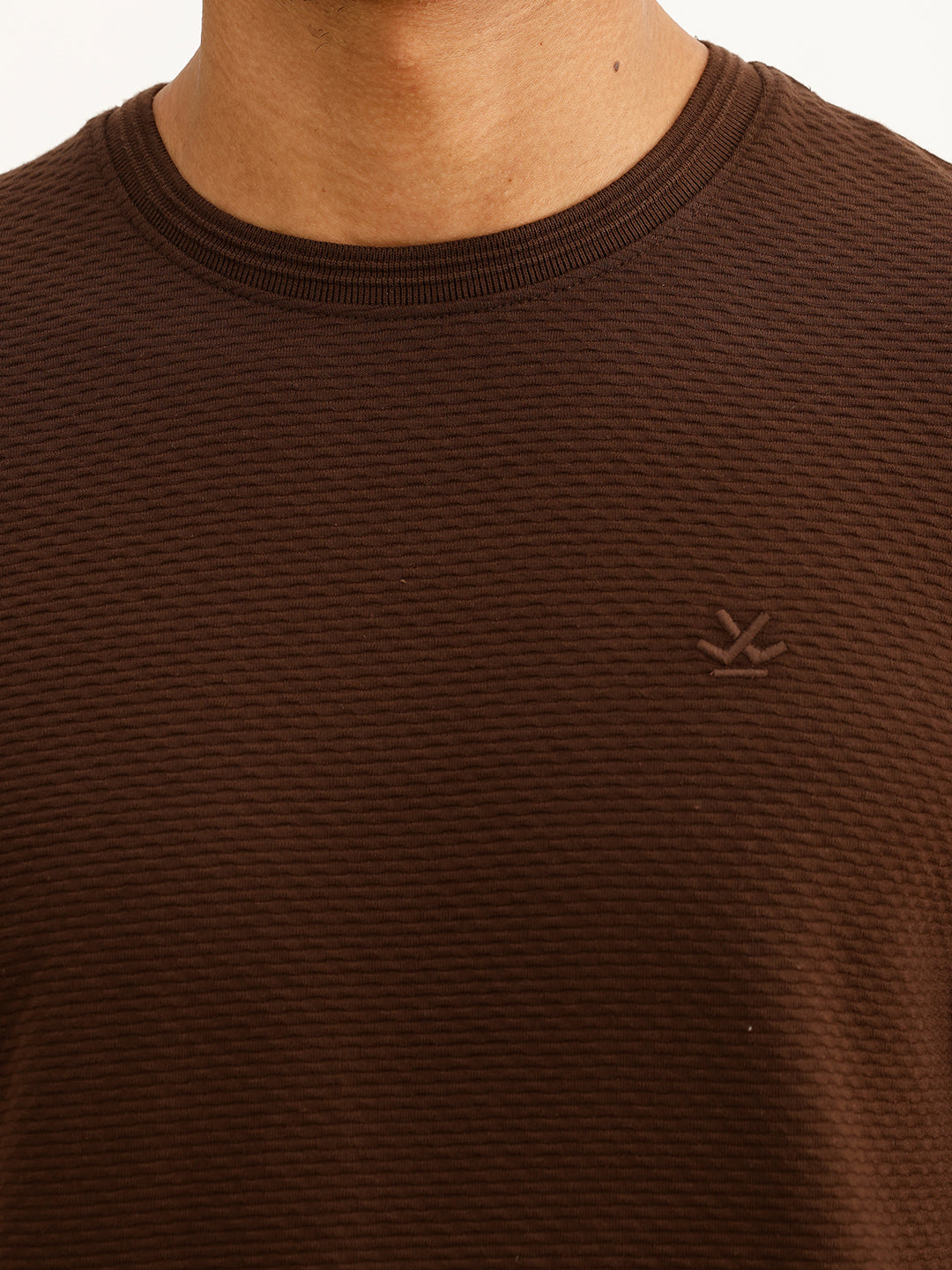 Slim Fit Textured Full Sleeve T-Shirt | Brown