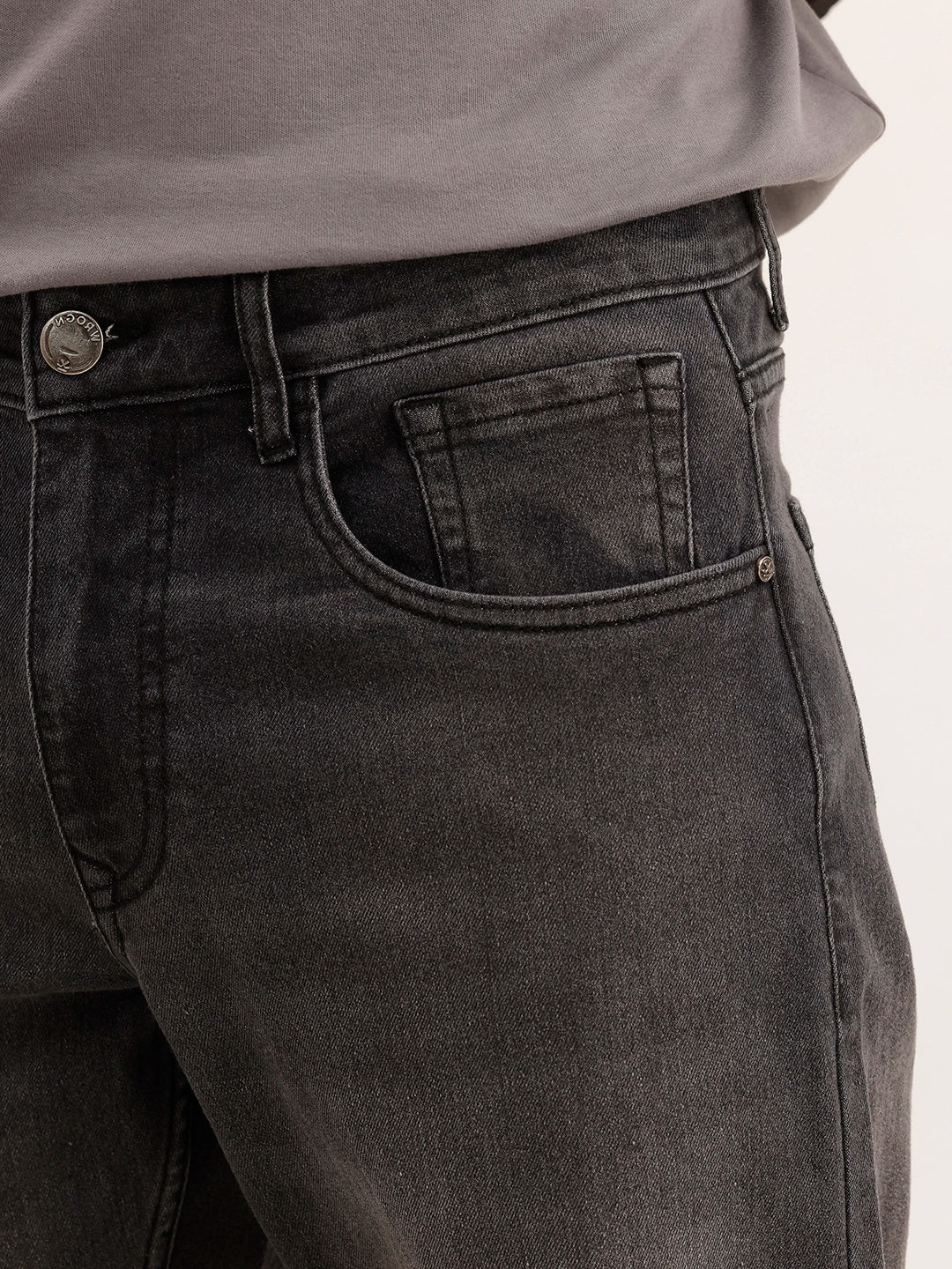Straight Fit Faded Denim Jeans | Dark Grey