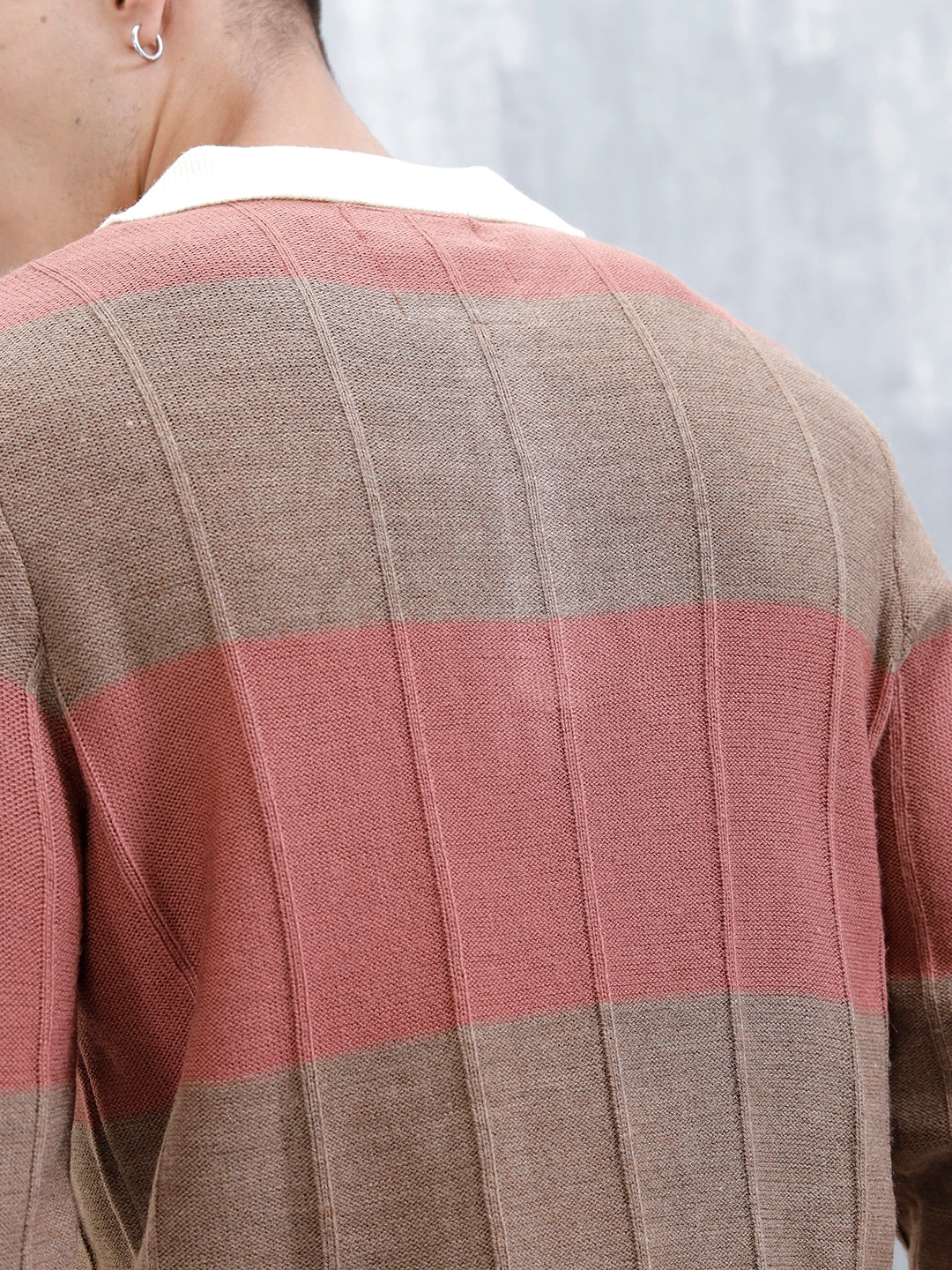 Men's Striped Polo Collar Sweater | Brown