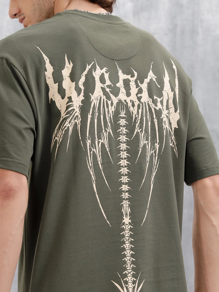 Bizarre Elements Inspired Oversized Fit T-Shirt With Back Print | Olive