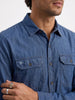 Classic Solid Double Pocket Shirt | Blue