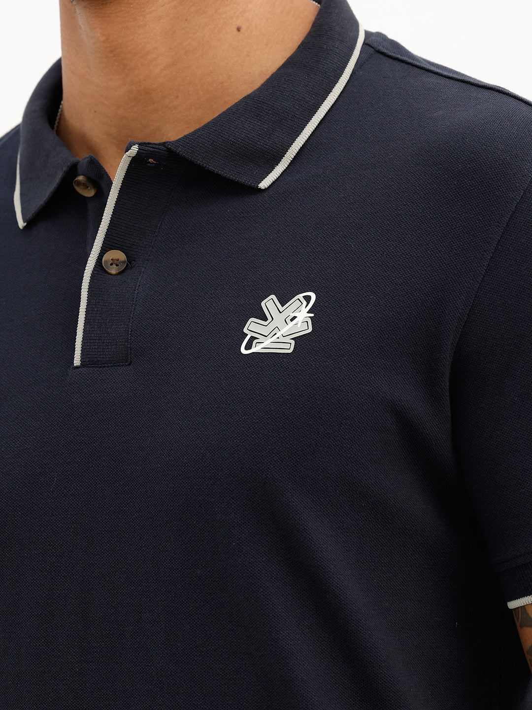 Slim Fit Tipping Collar Polo T-Shirt | Navy Blue
