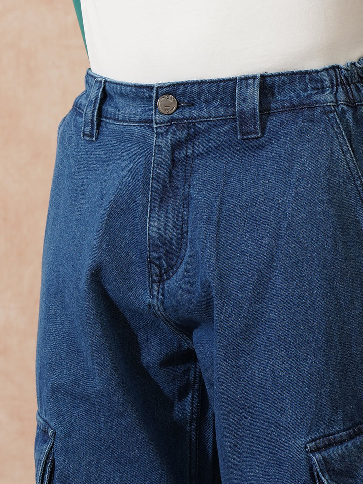 Faded Loose Fit Cargo Jeans | Blue