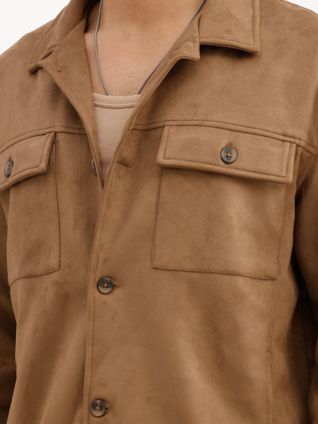 Solid Comfort Fit Double Pocket Jacket | Brown