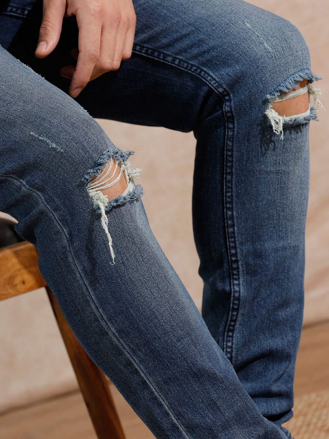Solid Heavy Fade Slim Fit Jeans | Blue