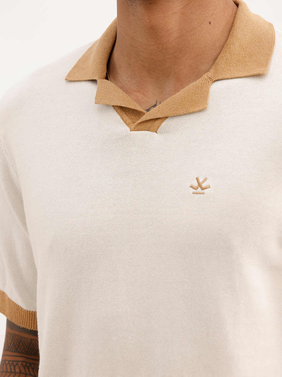 Regular Fit Contrast Collar Polo T-Shirt | Beige