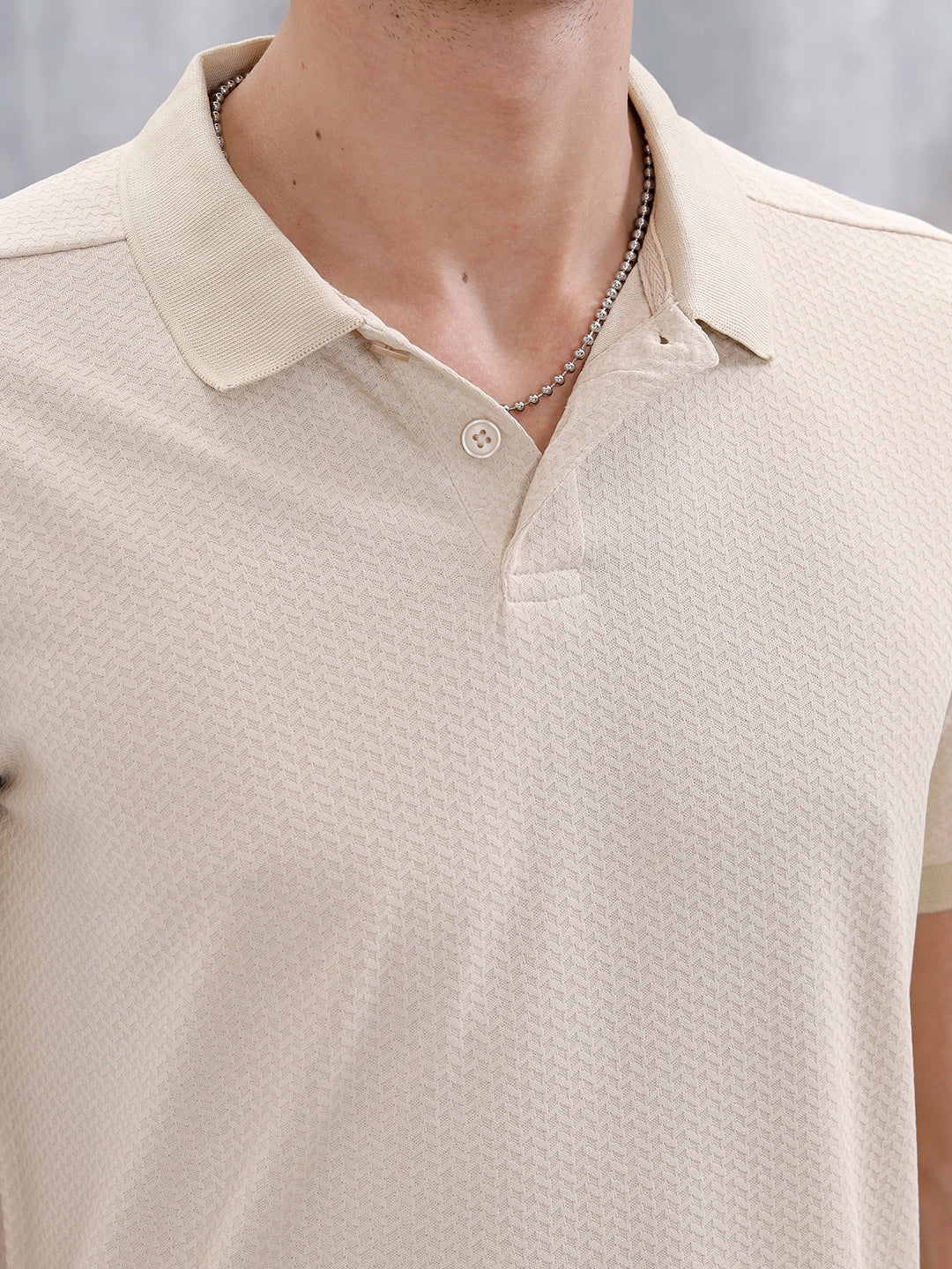 Men's Slim Fit Textured Polo | Beige