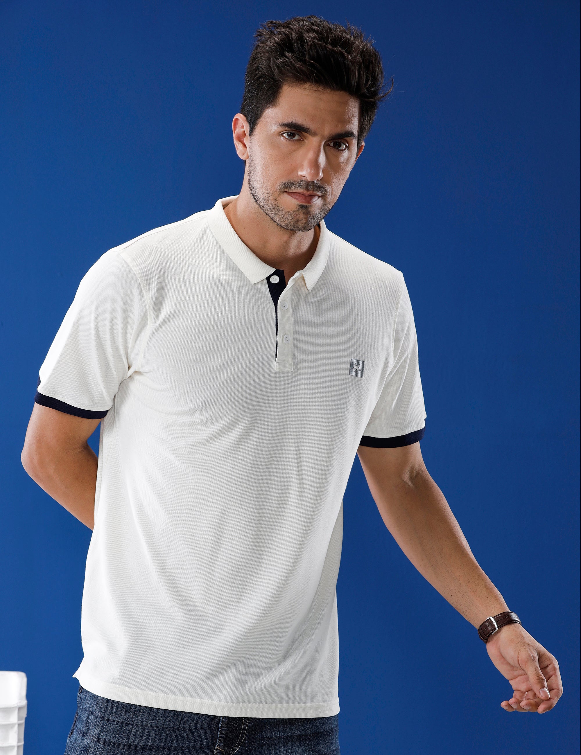 White Contrast Detail Polo T-Shirt