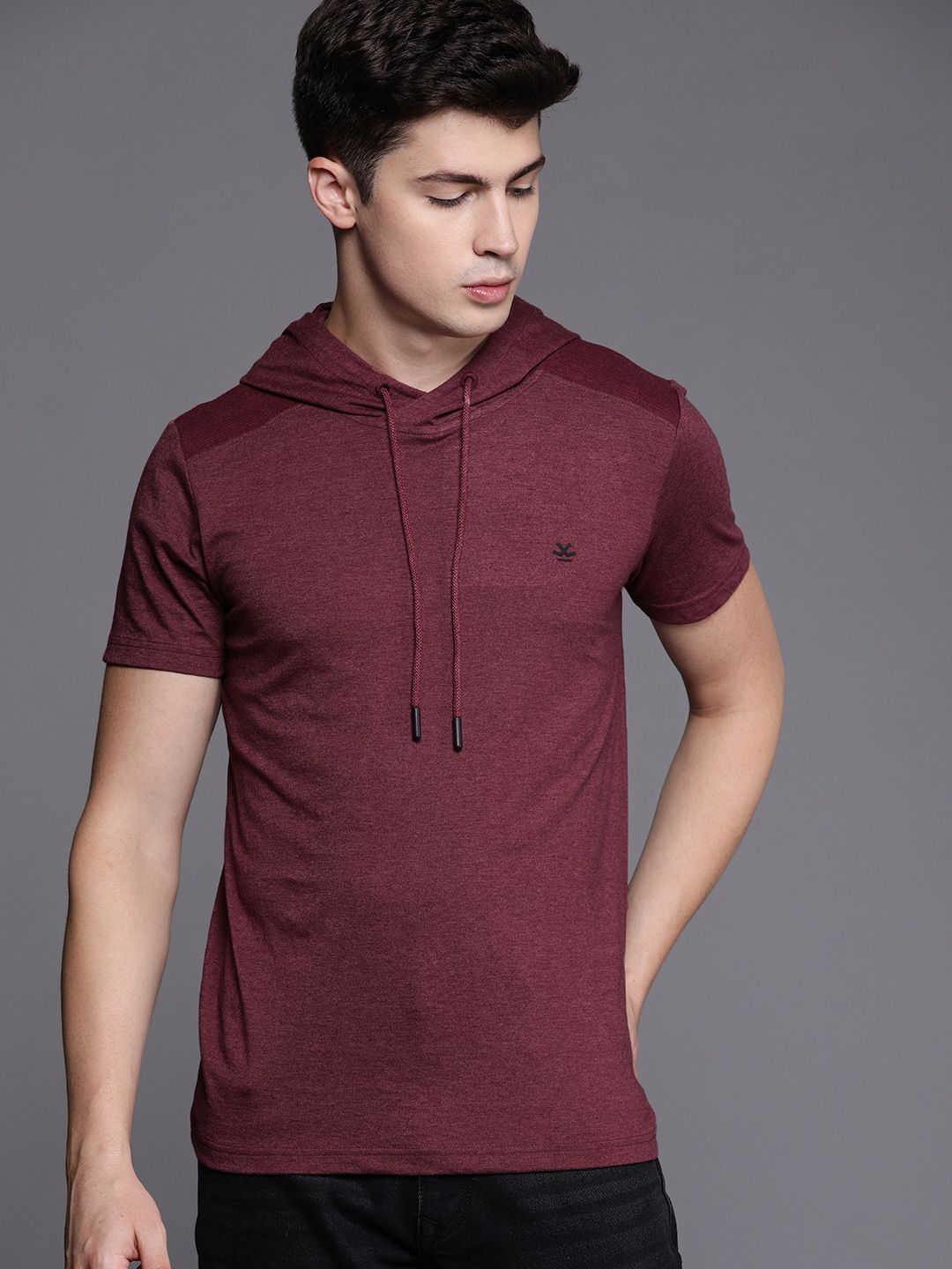 Solid Burgundy Hooded T-Shirt