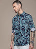 Navy Tropical Leaf Print Shirt