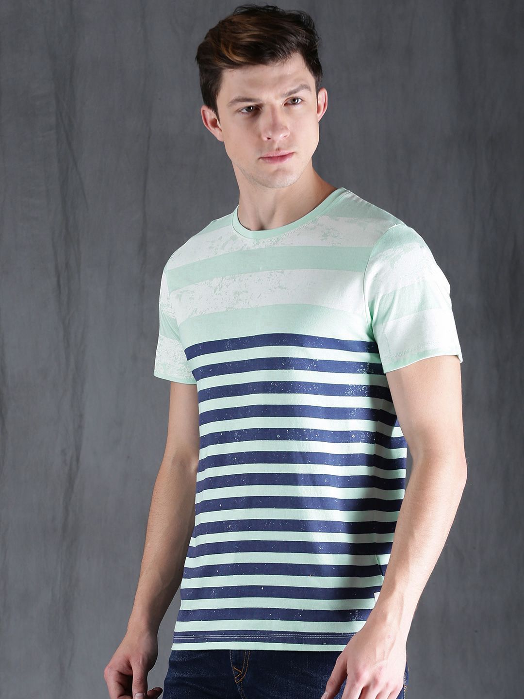 Sea Green & Navy Striped T-Shirt