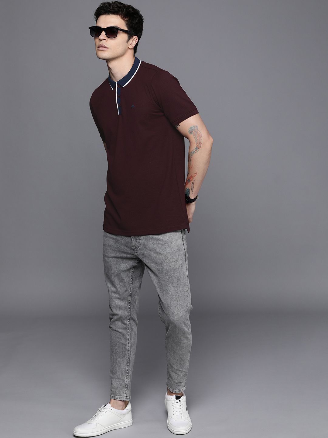 Basic Burgundy Polo Collar T-Shirt