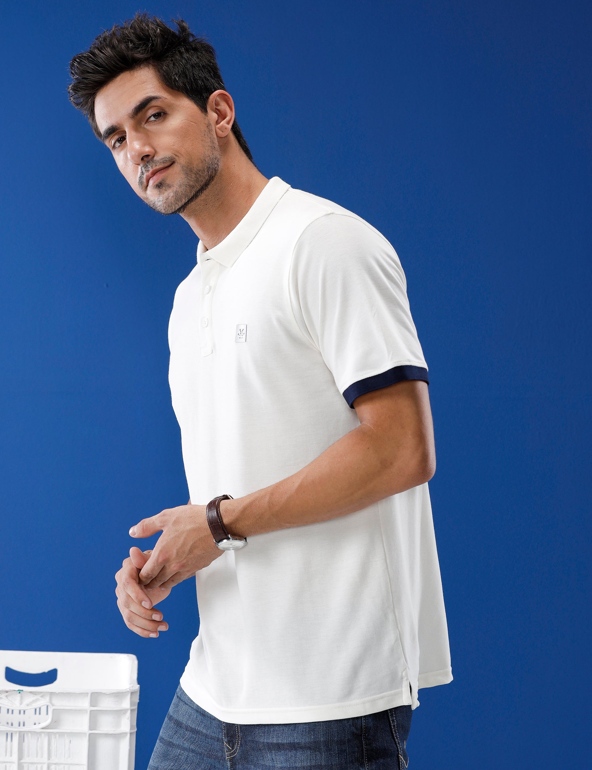 White Contrast Detail Polo T-Shirt