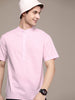 Solid Twill Pink Mandarin Collar Shirt