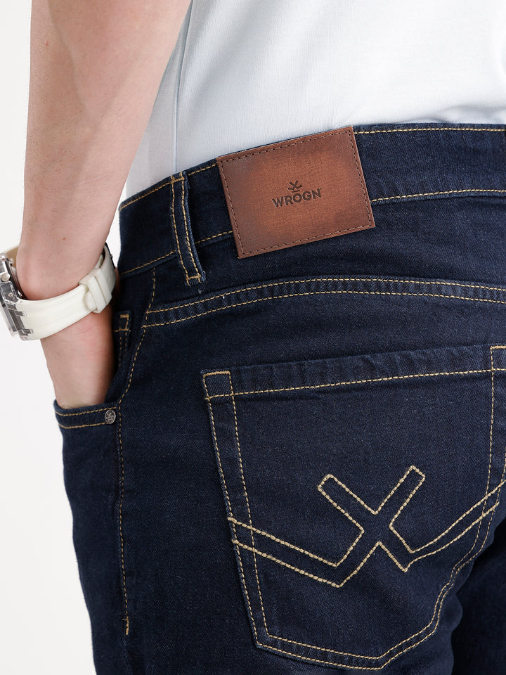Slim Tapered Washed Denim Jeans | Dark Blue