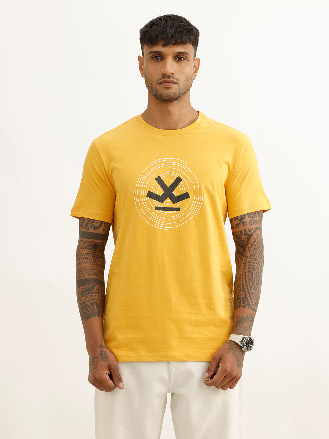 Slim Fit Placement Printed T-Shirt | Yellow