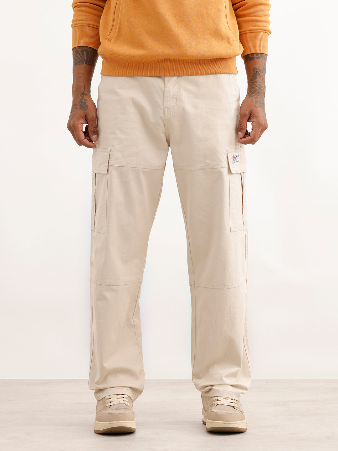 Solid Loose Fit Cargo Trouser | Beige