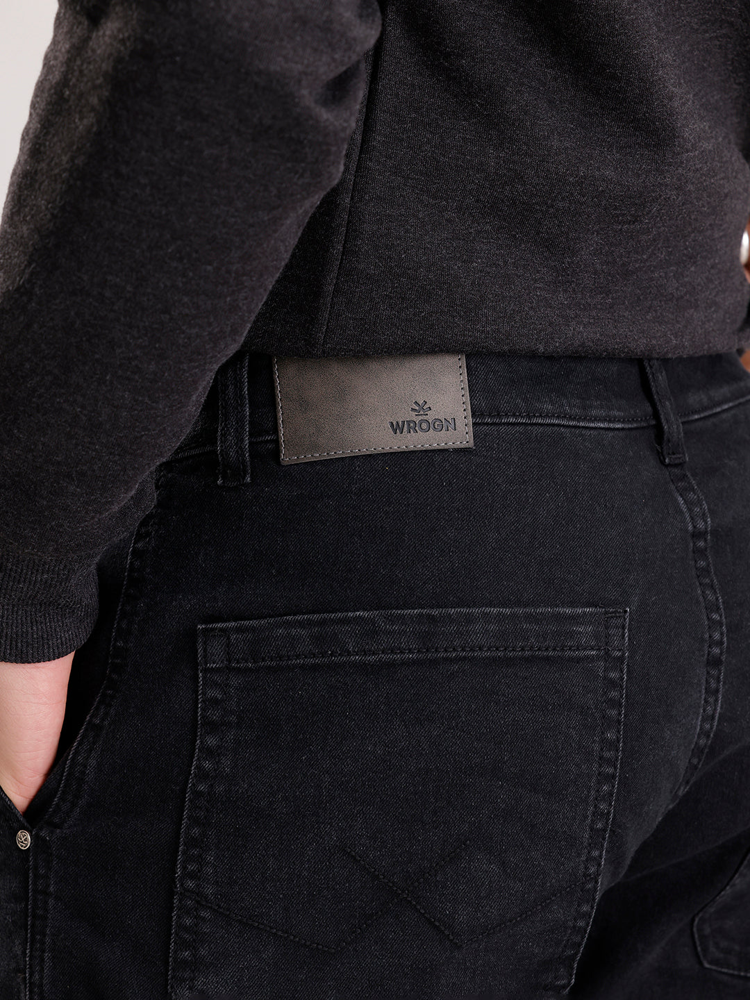 Solid Relaxed Fit Denim Cargo  | Black
