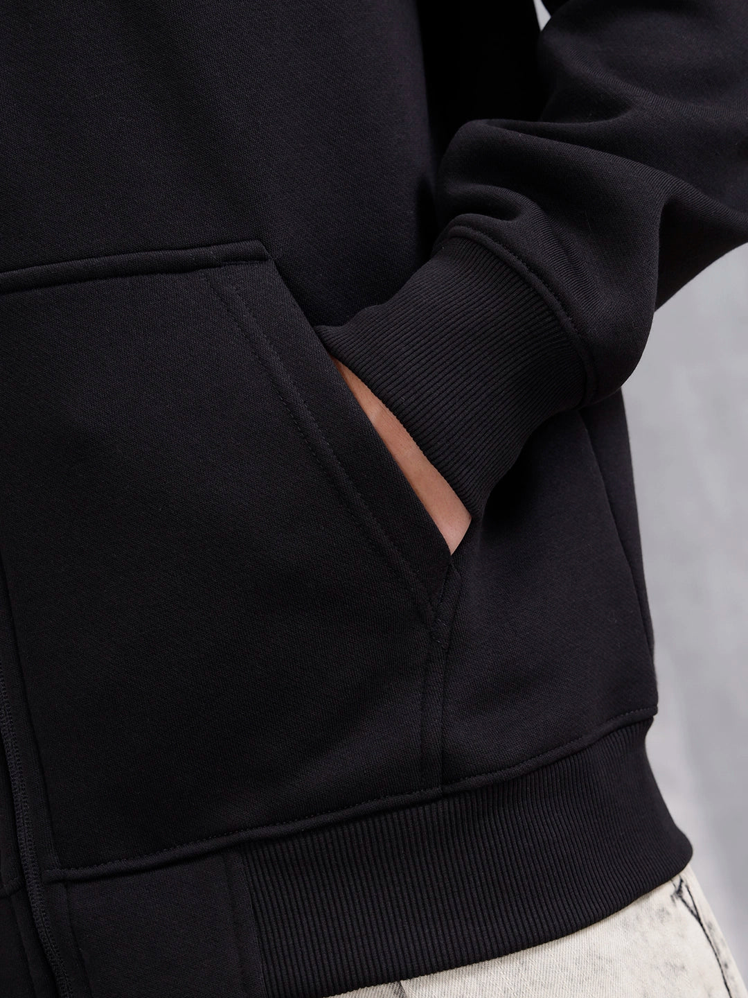 Men's Solid Zip-Up Hoodie Sweatshirt  | Black