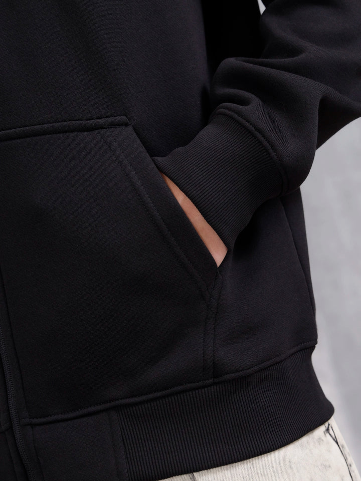 Men's Solid Zip-Up Hoodie Sweatshirt  | Black