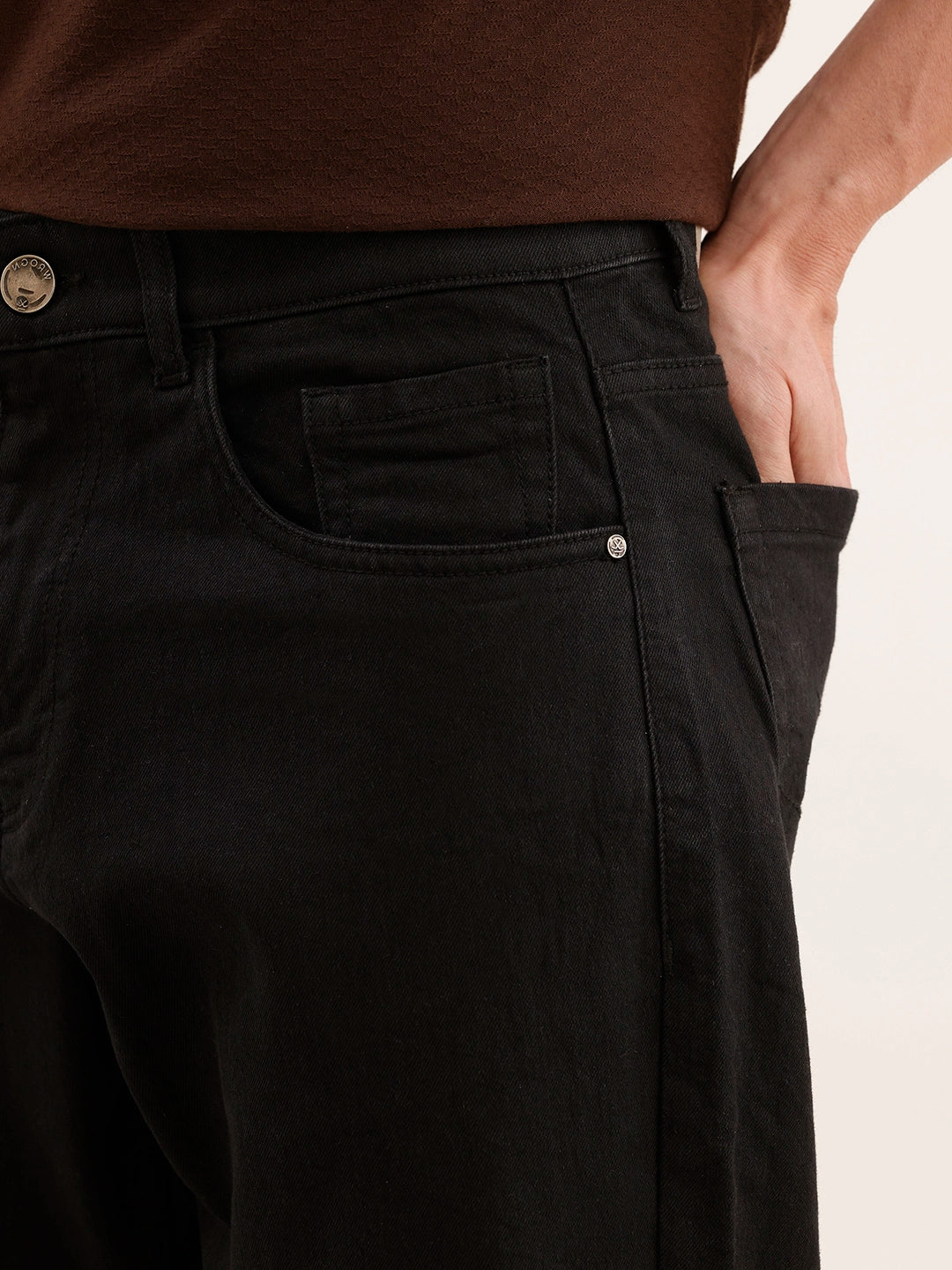 Relaxed Fit Solid Denim Jeans | Black