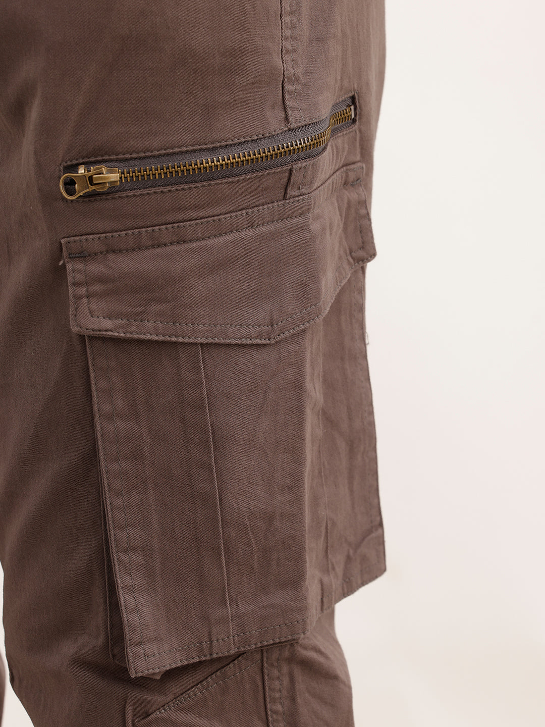 Solid Straight Fit Cargo Trouser | Grey