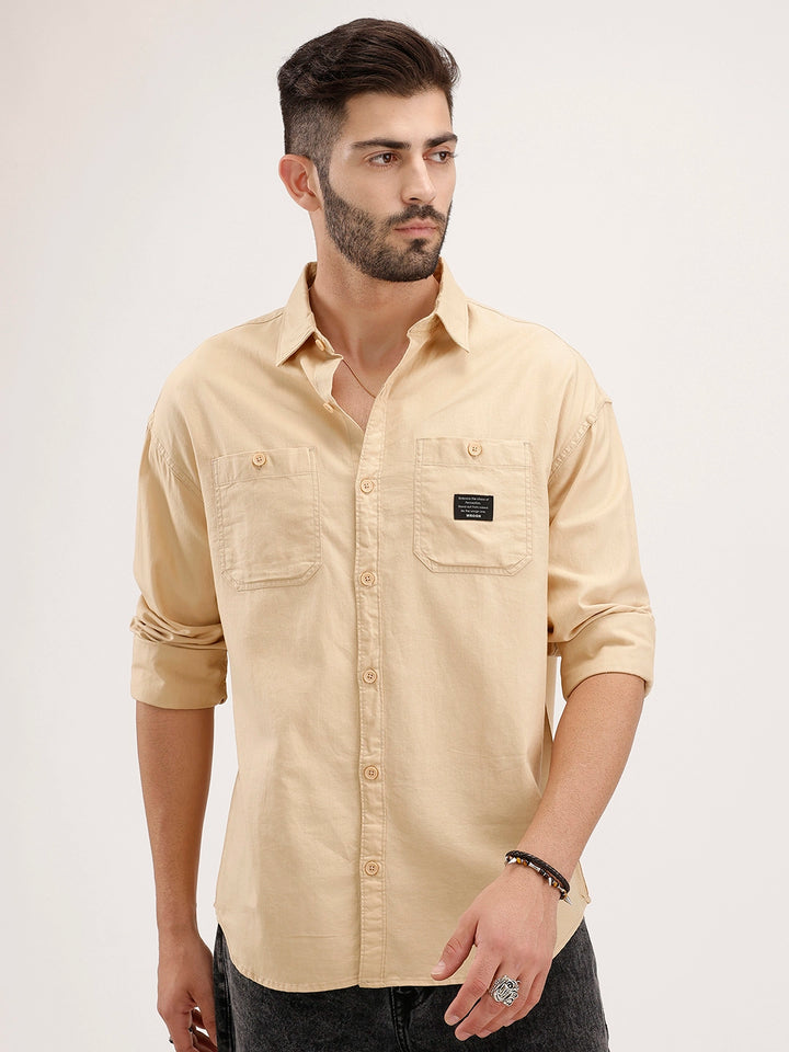 Oversized Double Pocket Fit Shirt | Beige