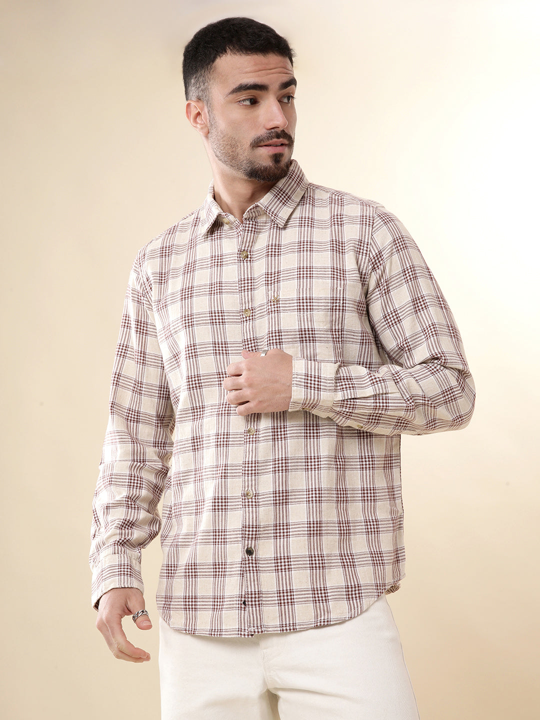 Maroon Checked Woven Casual Shirt