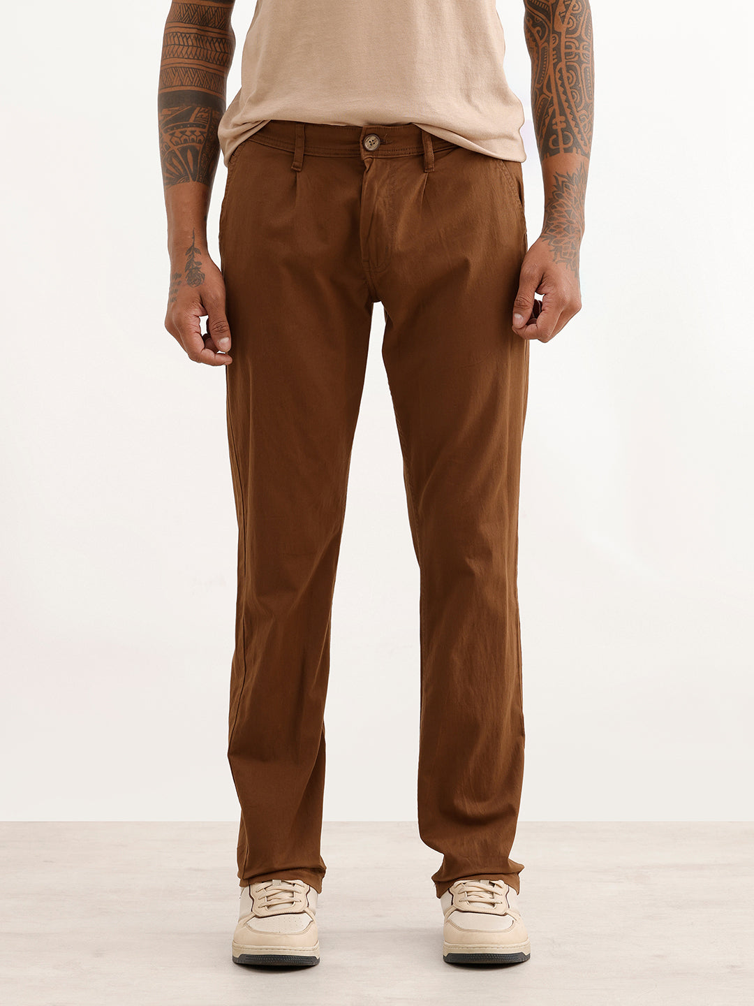 Solid Straight Fit Trouser | Brown