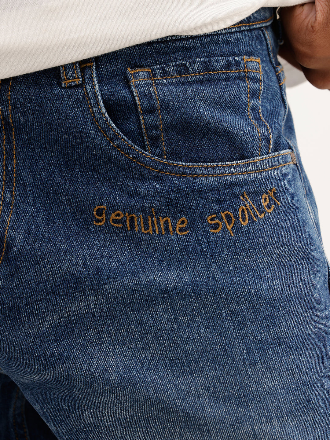 Loose Fit Embroidery Detail Denim Jeans | Blue